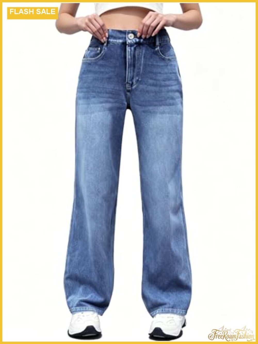 High Stretch Sweatpant Jeans 4-Way Stretch Knit Denim Wide Leg Pull-On w/ Belt
